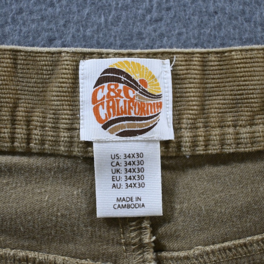 C&C California Mens Corduroy Straight Leg Pants 34 Tan Brown SEE DESCRIPTION - Picture 3 of 8